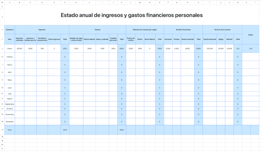 Estado anual de ingresos y gastos financieros personales